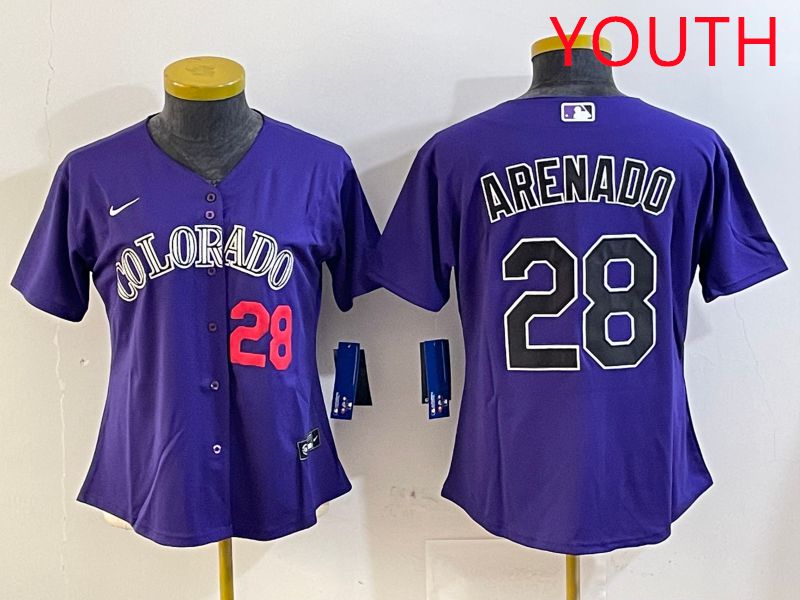 Youth Colorado Rockies #28 Arenado Purple Game 2025 Nike MLB Jersey style 4